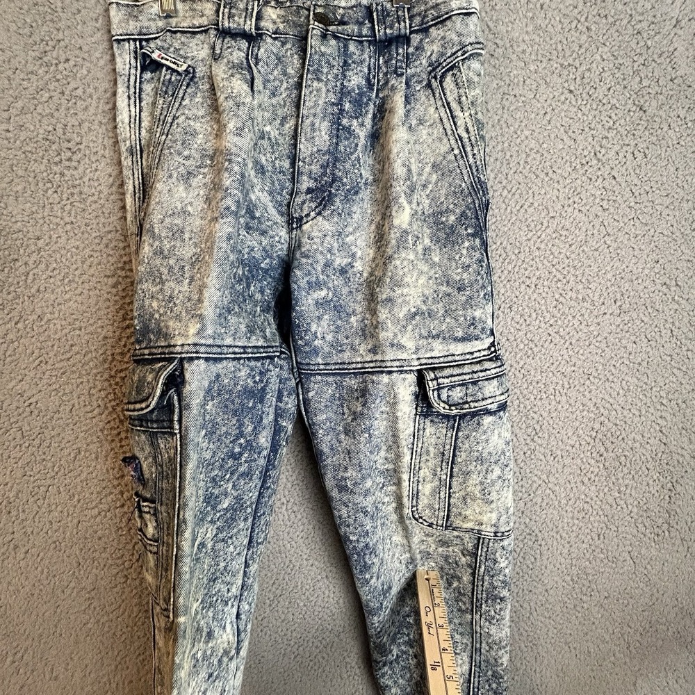 Vintage Jeans Javolis Size 31 80s Blue Acid Wash Front Zip Pocket Made USA
